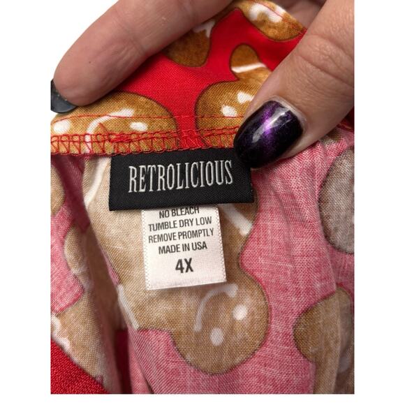 Retroliciois Gingerbread Christmas Knee Length Skirt 4X Cotton Red Cookies - Picture 4 of 6